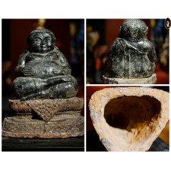 Ancient terracotta amulet skin covered with love old ayutthaya temple