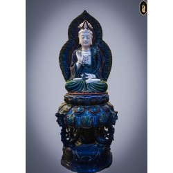 Bodhisattva, ancient occult clay, around 40-50 years old, beautiful and full of mercy.