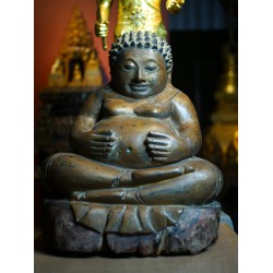 Ancient wooden Sangkajai Buddha image The Rattana era is more than a hundred years old. Very difficult to find It is valuable and worth keeping.