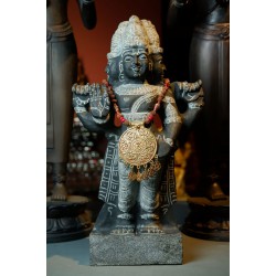 Ancient Brahma from a temple in India, made of extremely dark and magical lava stone, from the true original of ancient worship.
