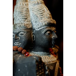 Ancient Brahma from a temple in India, made of extremely dark and magical lava stone, from the true original of ancient worship.